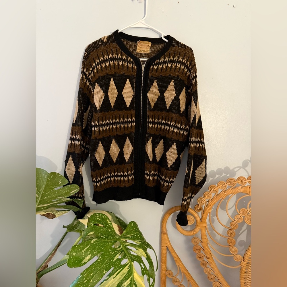 Vintage Wool Patterned Cardigan Sportscoat